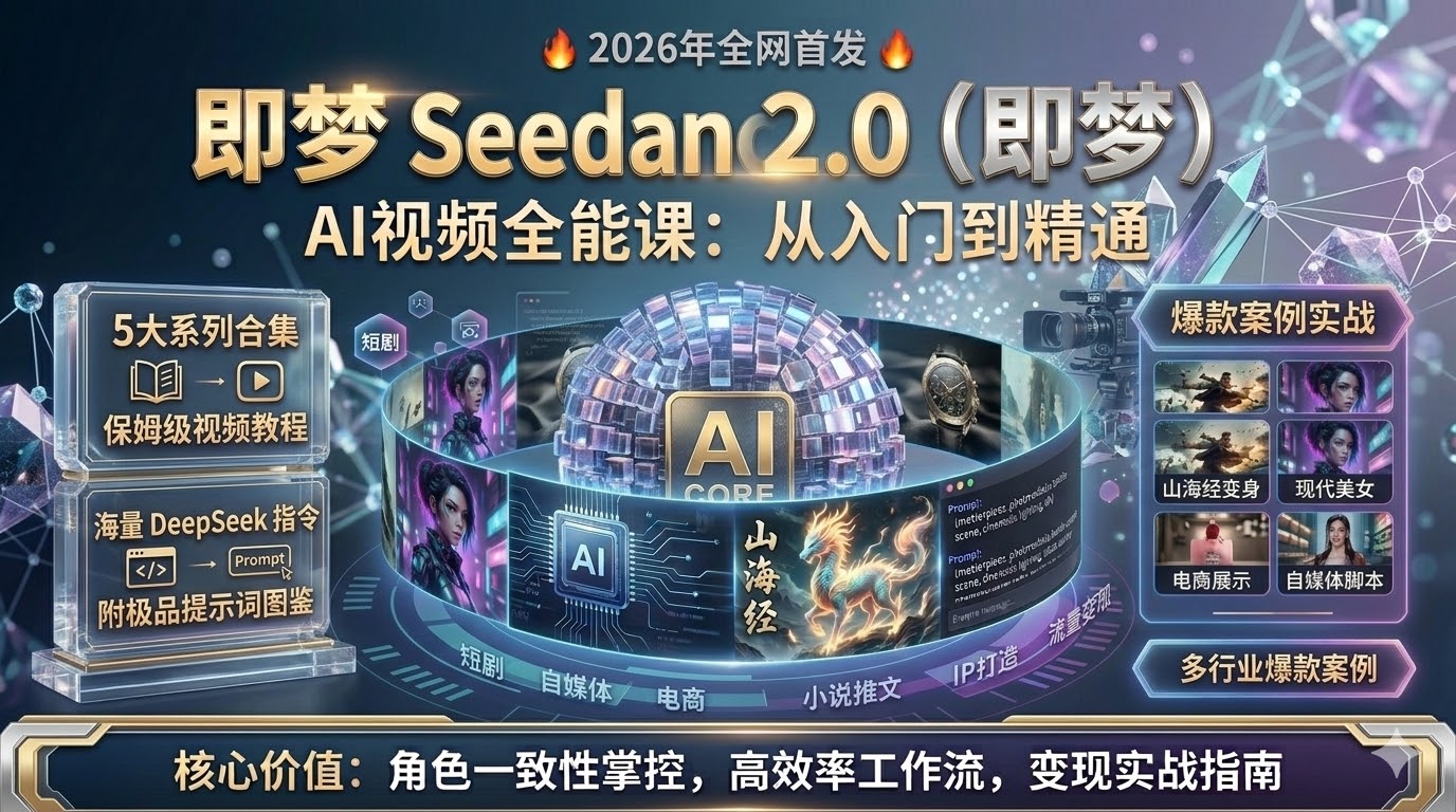 🔥【搞钱蓝图独家首发】即梦 Seedance 2.0 + DeepSeek 全能印钞机：多行业爆款AI视频与文案高阶实战课-搞钱蓝图