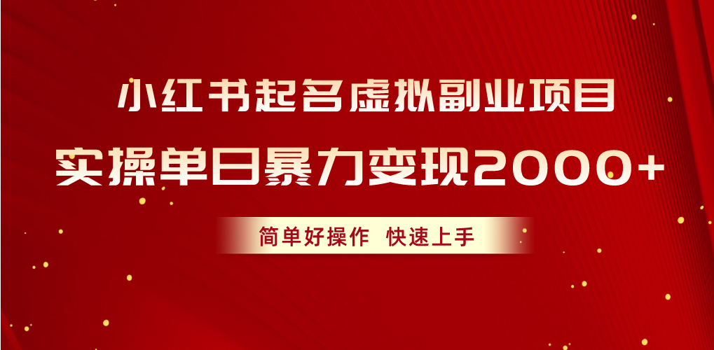 （10856期）小红书起名虚拟副业项目，实操单日暴力变现2000+，简单好操作，快速上手-搞钱蓝图