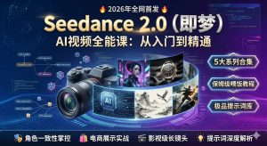 🔥 2026年度现象级AI大课首发！《Seedance 2.0 (即梦) 全能视频创作大师班：保姆级从入门到精通》-搞钱蓝图