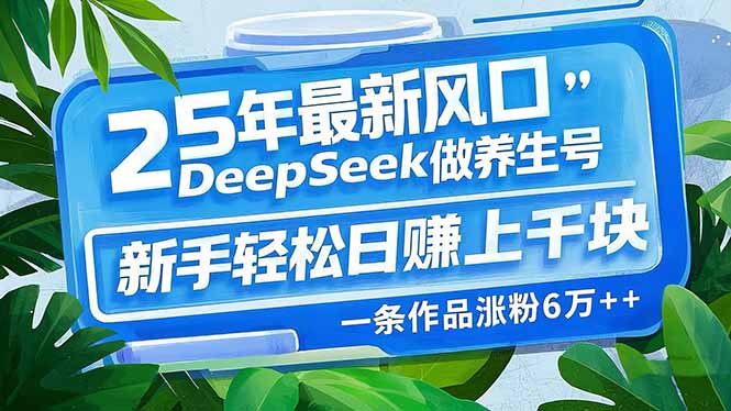 （14341期）25年最新风口，用DeepSeek做养生号，新手轻松日赚上千块，一条作品涨粉...-搞钱蓝图