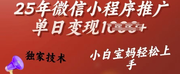 25年微信小程序推广单日变现多张，独家技术，小白宝妈轻松上手【揭秘】-搞钱蓝图