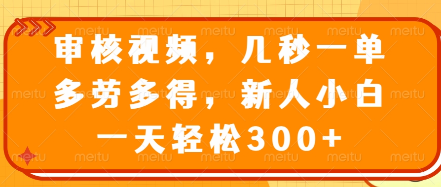 （14294期）审核视频，几秒一单，多劳多得，新人小白一天轻松300+-搞钱蓝图