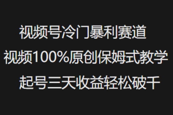 视频号冷门暴利赛道视频100%原创保姆式教学起号三天收益轻松破千-搞钱蓝图