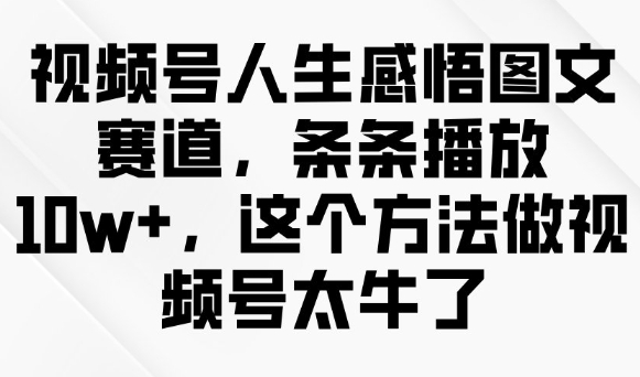 视频号人生感悟图文赛道，条条播放10w+，这个方法做视频号太牛了-搞钱蓝图